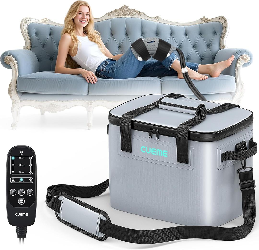 CUEME Cold Therapy Machine with Programmable Timer, Ice Machine for Knee After Surgery, Knee Replacement Recovery System, Cryotherapy Pain Relief, w/Compression Pad for Shoulder, Hip, Ankle and Foot (Bluegray)