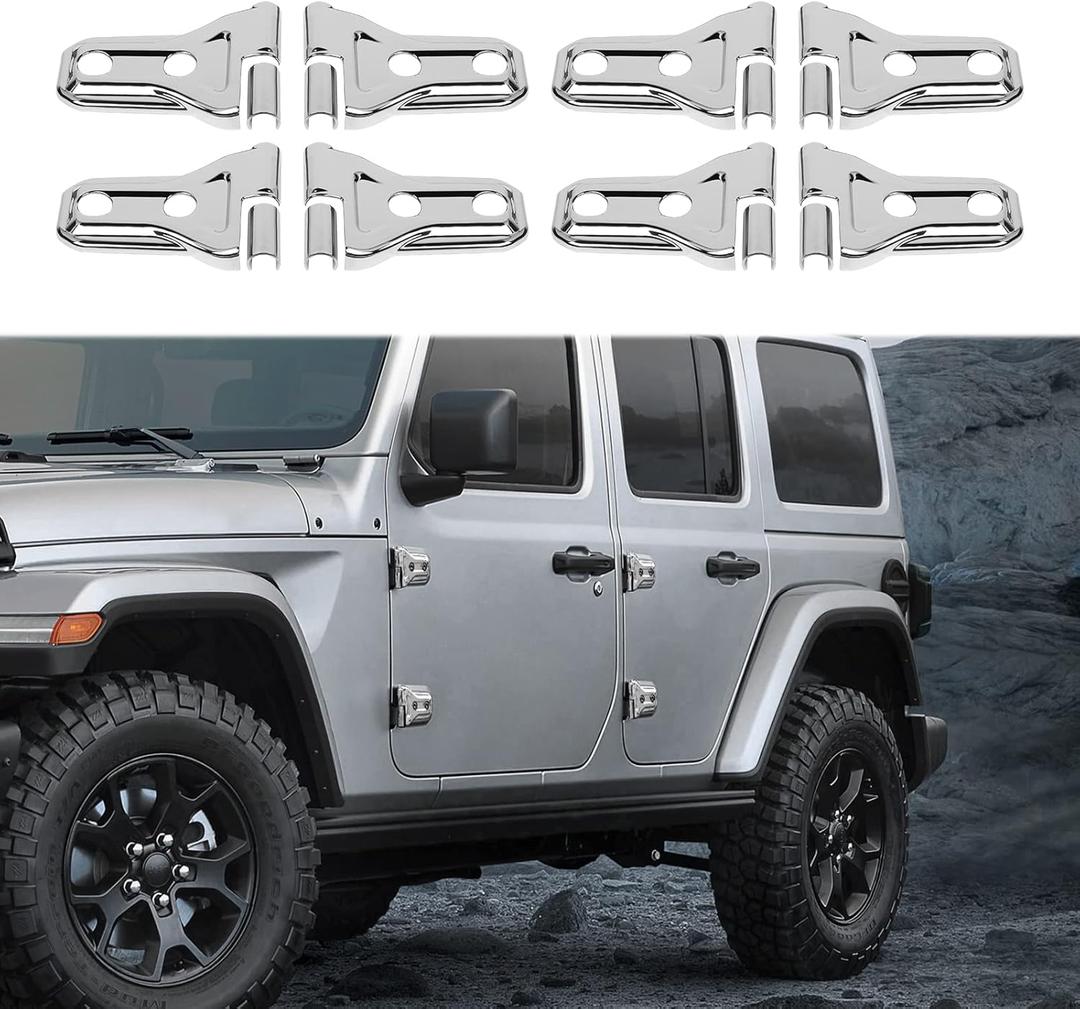 RT-TCZ Door Hinge Cover Trim for Jeep, Front Door Rear Door Hinges Exterior Decoration Accessories for Jeep Wrangler JL Unlimited 4-Door & Gladiator JT 2018-2024,8Pack,Chrome