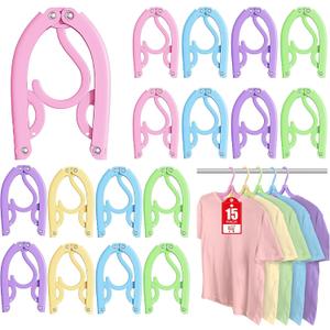 15 Pcs Travel Hangers Portable Foldable Travel Hanger Organizer, Plastic Cruise Ship Accessories Essentials Clothes Hanging Rack Folding Hangers for Traveling Camping Flying RV Europe Suitcase, Multi