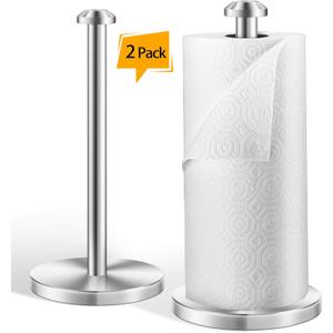AOSION 2 Piece Stainless Steel Weighted Paper Towel Holder Countertop, Silver Vertical Kitchen Bathroom Paper Towel Holder, with Non-Slip Base