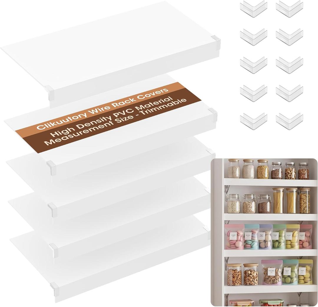 5 Pack Wire Rack Covers for Shelves, 24"x12" PVC Wire Shelf Covers for Wire Shelving, Easy-to-Cut and Moisture-Proof Durable Shelf Liner for Kitchen, Pantry, Closet, Bathroom and Office, White, 12"D x 24"W x 2.36"H