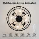 Crystal Caged Ceiling Fans Lights: 18.9'' Farmhouse Fandelier Ceiling Fan with Remote 6 Speeds Black Semi Flush Mount Industrial Chandelier Modern Low Profile Ventilador de Techo for Bedroom Kitchen