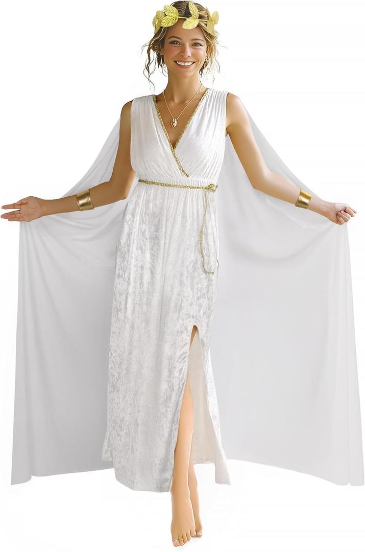 Women's Greek Goddess Costume Set Toga Dress Roman Nobility Halloween Cosplay Outfit (Medium)
