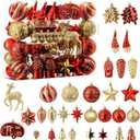 Alupssuc 103pcs Christmas Balls Ornaments Set, Gnome Christmas Tree Decorations with Hanging Strings, Shatterproof Plastic Baubles for Xmas Tree Holiday Wedding Party Decorations, Red and Gold