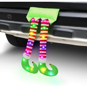 Christmas Elf Legs for Trunk of Car Decorations, Pre-lit LED Light Up Christmas Car Holiday Decor Exterior Vehicle Rear Side Window Plush Decorative Leg Pendant Xmas Outdoor Decorations