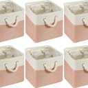 6 Pcs 11 x 11 Inch Cube Storage Bins Fabric Storage Organizer Bins Foldable Cube Baskets with Sturdy Carry Handles Wicker Baskets for Home (Orange Pink and White)