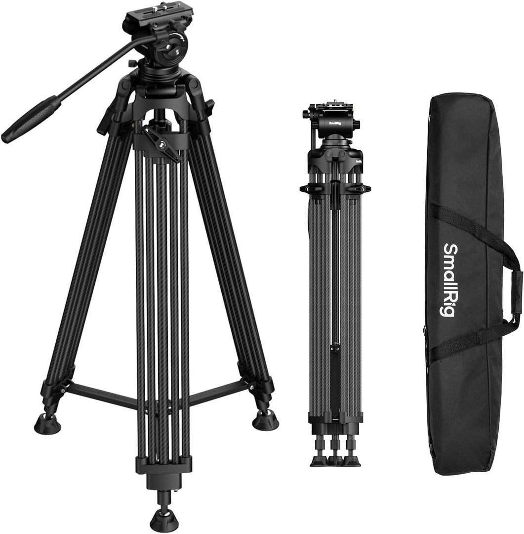 SmallRig FreeSpeed Heavy Duty Carbon Fiber Video Tripod, 73" Camera Tripod with Fluid Head for Manfrotto Plate, One-Knob Quick Extend, 75mm Bowl, Weigh 7.5lb, Load up 22lb for DSLR Camera, Camcorder
