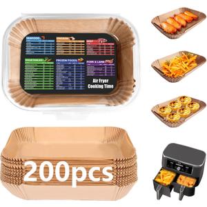 200PCS Air Fryer Liners for Ninja: Higher Non-Stick Disposable Parchment Paper Liner for Ninja DZ201/DZ401 Dual Airfryer Baking - Food Grade Ninja Air fryer Accessories (Rectangle - 8.6 x 5.5 inch)