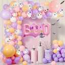 Halloween Balloon Arch Garland Kit Pink, 129pcs 18" 10" 5" Pink Purple Balloons with 3D Bat BOO Foil Balloons for Halloween Baby Shower Birthday Outdoor Indoor Decorations