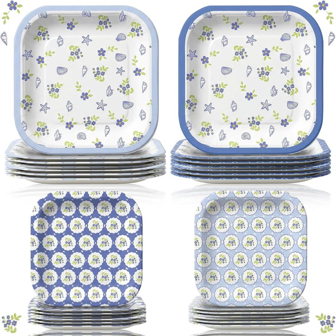 Pickmesh 100 Pcs Blue Coastal Paper Plates Bachelorette Party Tableware, Small plates diameter about 7 inches