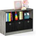 Furinno Basic 3x2 Cube Storage Bookcase Organizer with Bins, French Oak Grey/Black
