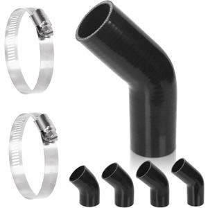 Swpeet 1Pcs 2 Inch - 51mm 45 Degree Elbow 4-Ply Reinforced Silicone Hose with 2Pcs 46-70mm 304 Stainless Steel T Bolt Hose Clamp Kit, Automotive Pure Silicone for Turbo Intake Intercooler