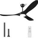 Ceiling Fans with Lights and Remote, 3 Solid Wood Blades, Outdoor Wooden Ceiling Fan with 2 Downrods for Patios, 52 Inch Modern Ceiling Fan with Noiseless Reversible DC Motor (Black)