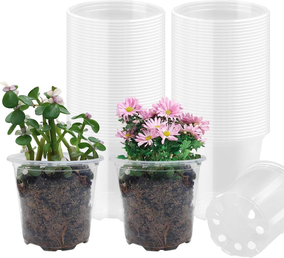 4" Clear Seeding Pots 50-Pack Round for Seeds Starting, Seeds Germination Transparent Nursery Pots with Drainage Holes (4Inch,Clear,50Pcs) (4Inch 50P)