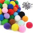 TOAOB 100pcs 2 Inch Large Pom Poms with 100pcs Wiggle Googly Eyes Multicolor Craft Pom Pom Balls for DIY Arts and Crafts Projects and Decorations