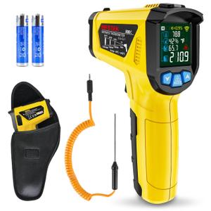 MESTEK Infrared Thermometer Laser Temperature Gun, -58F to 1472F (-50~800C), Non-Contact Digital IR Thermometer Temp Gun Gun with Color LCD for Cooking Pizza Oven, Adjustable Emissivity