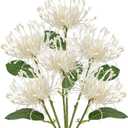 Briful 6PCS Artificial Mums Spring Flowers 4'' White Spider Chrysanthemum Fake Flowers Bouquet for Home Vase Centerpieces Arrangements Bridal Shower Decoration