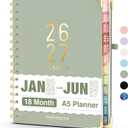Forvencer Planner 2026-2027, 18 Month Weekly and Monthly Calendar Planner, Jan 2026 -June 2027, 6.3" x 8.4", Daily Agenda Book with Tabs, College School Supplies for Student Teacher Home, A5, Green
