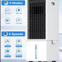 COOLECH 4-IN-1 Windowless Air Conditioner w/3.2-Gal Tank for 24H Cooling, 4 Speeds & 4 Modes, LED Touch Screen, Waterless Alert System & 12H Timer, Portable Air Conditioners for Bedroom