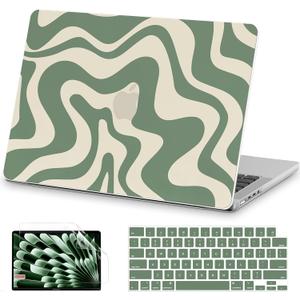 AKIT Compatible with MacBook Pro 16 inch Case 2026-2021 M5 M4 M3 M2 M1 Pro Max A3428 A3429 A3403 A3186 A2991 A2780 A2485, Pattern Hard ShellLaptop Case+Screen Protector+Keyboard Cover, Green Wave