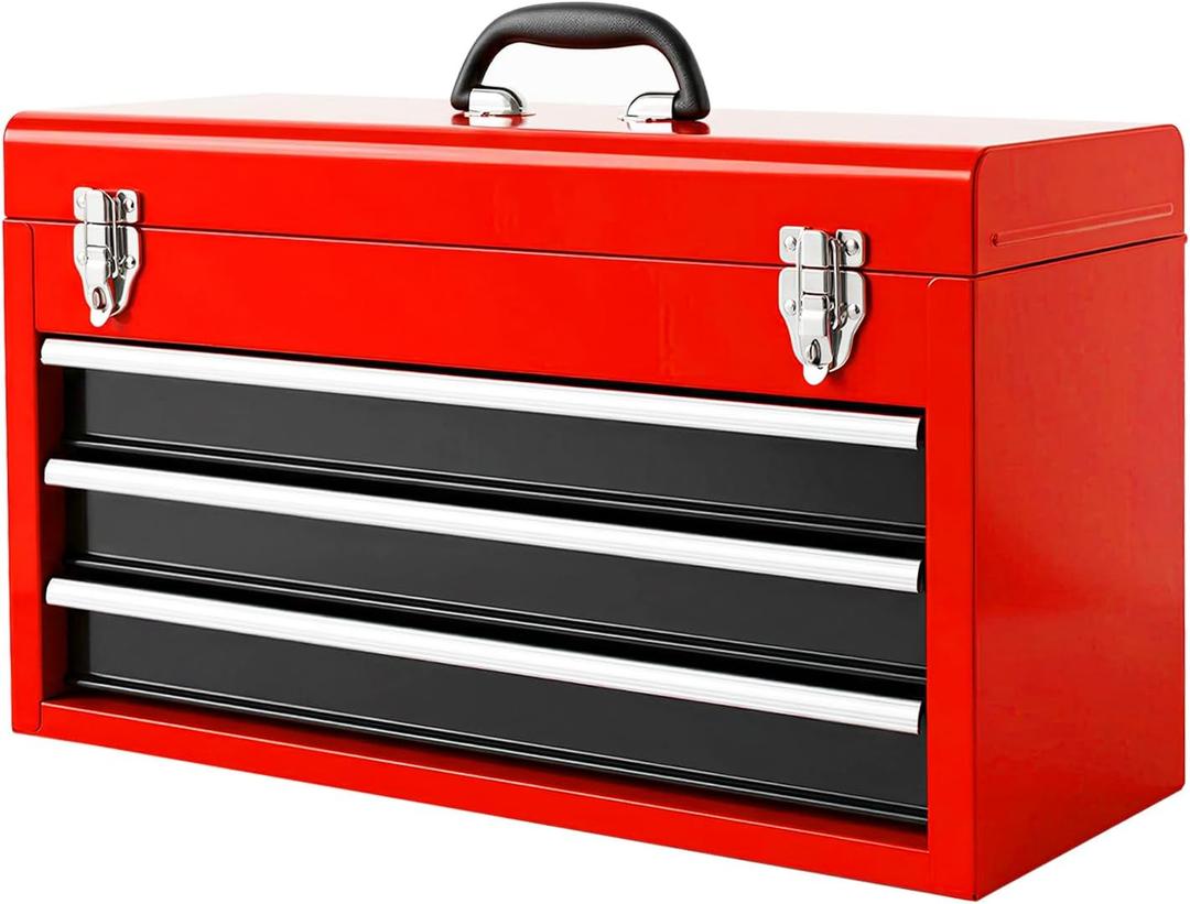 BIG RED Metal Tool Box, 20.5-inch, Portable Metal Tool Box with 4 Drawers, Small Tool Chest with EVA Liners, Ball Bearing Slide Drawers Locking & Powder Coated Finish, Multi-Function Tool Organizer