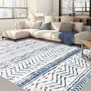 Nakagishi Area Rugs 8x10 Living Room: Washable Boho Large Neutral Soft Farmhouse Rug Stain Resistant Modern Moroccan Non-Slip Indoor Carpet for Bedroom Nursery Kids Playroom Office Dining Room- Navy (Dark Blue)