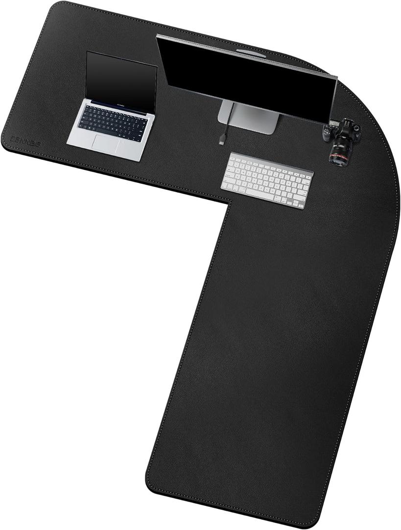 CENNBIE Dual Sided L Shaped Desk Pad, ‎‎(47.2"+55") x 16" Corner Leather Desk Pad,l Shaped Desk Gaming mat,Waterproof l Shaped Leather Mouse pad,Home Office Accessories Corner Desk Mat(Black), 15.8" x 55.1"