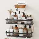 Orimade Adhesive Shower Caddy Soap Dish Holder Shelf with 5 Hooks Bathroom Organizer Basket Kitchen Storage Rack Wall Mounted No Drilling Stainless Steel - 3 Pack, Black