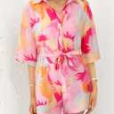 PRETTYGARDEN Womens Rompers for Summer 2025 Beach Vacation Clothes Short Sleeves Floral Jumpsuits Beach Cover Up (XL)