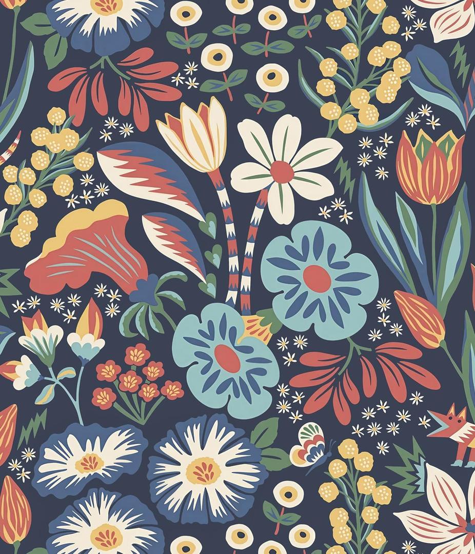 Orainege Floral Wallpaper Peel and Stick Wallpaper Boho Flower Contact Paper 16.9inx393.7in Self Adhesive Wall Paper for Bedroom Bathroom Cabinets Decor Vinyl Roll Removable