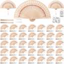 Geelin 150 Sets Sandalwood Fans with Tassels, Organza Sleeve and Thank You Gift Tag Eastern Style Handheld Fan Foldable Decorative Folding Fans Japanese Chinese Fan Wedding Fans for Party Decor DIY