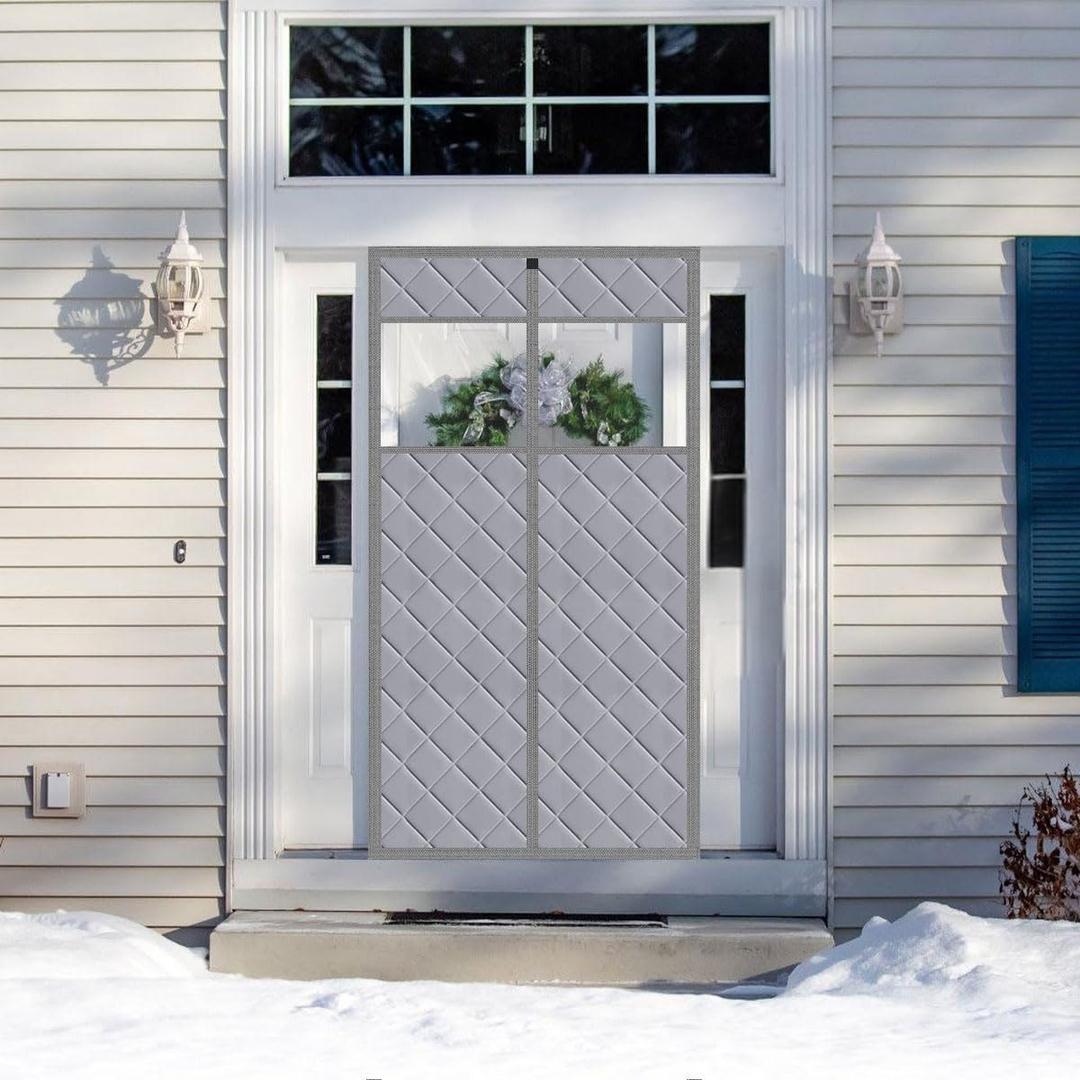 Wohomzy Thermal Door Curtain Fits Doors Size 70"x82"CurtainSize 73"x84", Magnetic Insulated Curtain Center Open, Visible Panels,Keep Warm in Winter Cool in Summer, Waterproof Oxford Cloth Pure Gray