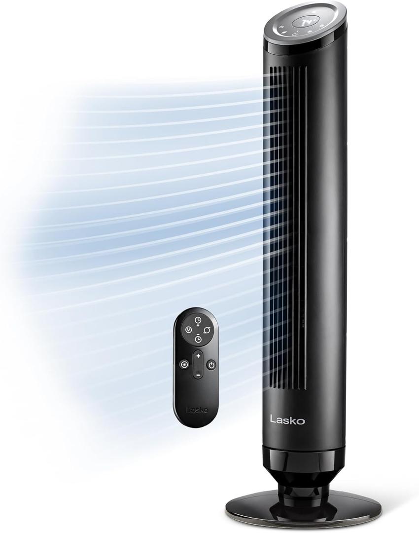 LASKO Ascend 36" Tower Fans for Home, 29 ft/s Airflow, Quiet 29dB on Low, 90 Oscillation, 12 Hour Timer, Air Filter for Hair & Dust, Remote, Black, OST100 (36")