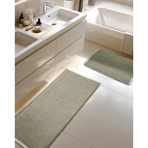 Large Waffle Bath Mat Set Non Slip, Ultra Absorbent Bath Mats for Christmas Bathroom Decor, Extra Soft Floor Bathroom Rugs Sets 2 Piece, Washable Bath Rugs Set, Green & White, 20"47" and 16"24"