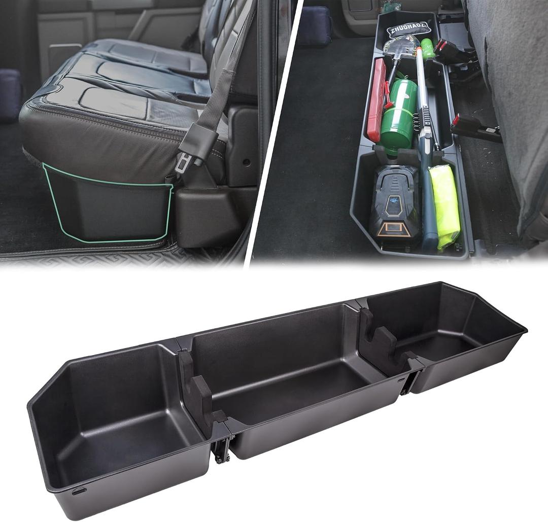 Upgraded Rear Under Seat Storage Box Compatible with 2015-2024 Ford F150 SuperCrew Cab & Crew Cab, 2017-2023 Ford F250/F350/F450/F550 Super Duty & Crew Cab, ABS, Black