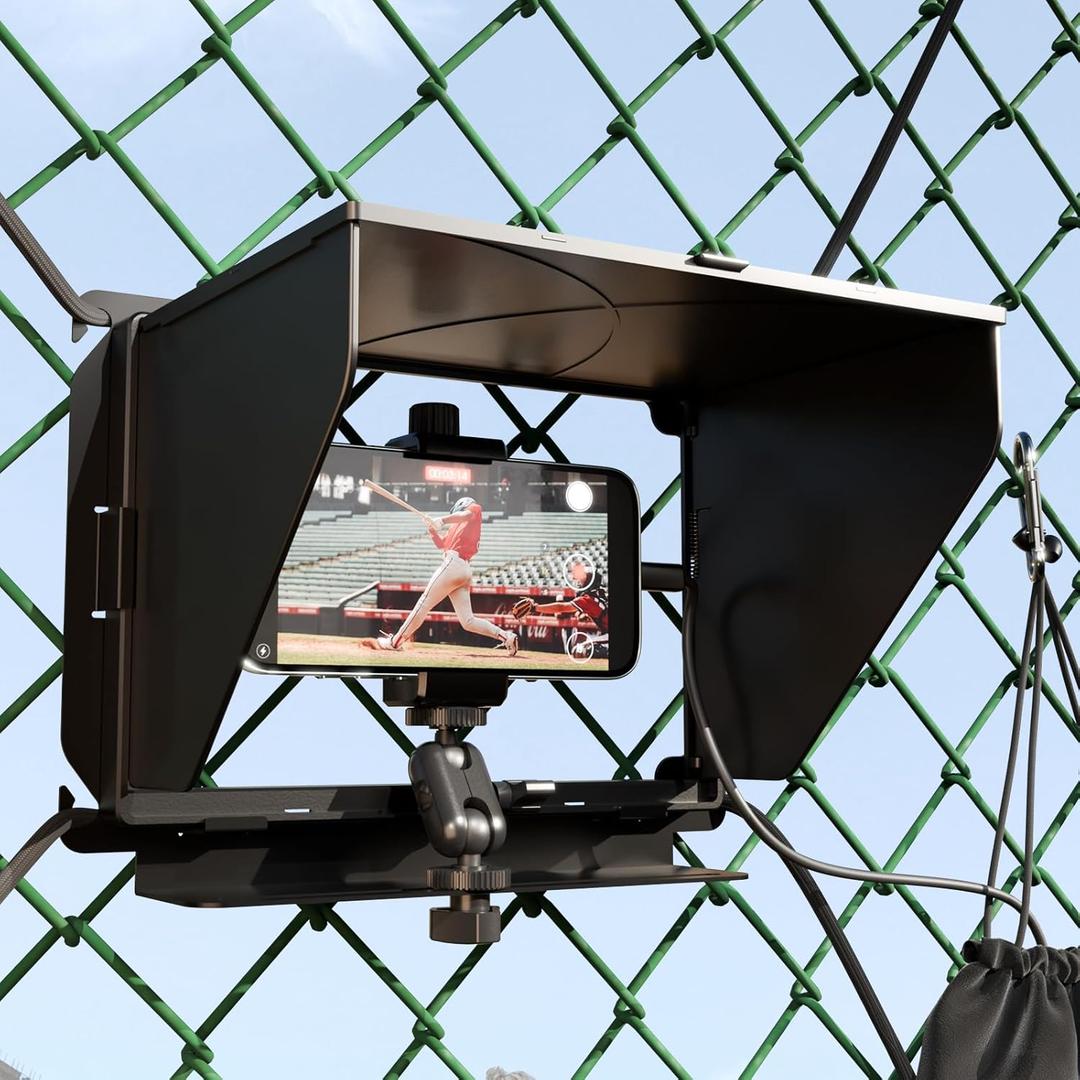 Cell Phone Fence Mount with Shade Game Recording Mounting Kit Compatible with iPhone, Mevo Start, Insta 360 and Other Action Cameras for Recording Baseball (Upgrade Style)