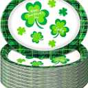 Hushee 100 Count St. Patrick's Day Oval Green Paper Plates Platter Bulk 11 x 9 Inches Party Plate Disposable Dinner Green Dessert Plates Irish Shamrock St. Patrick's Day Party Supplies Table Holiday