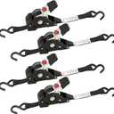 1" x 6' Retractable Ratchet Straps, 1600 lbs Break Strength, Heavy Duty 4 Pack, Self Retracting Tie Downs with S Hooks, DOT Approved for Durable Strapping for Trailers, Trucks, Boats, and Cargo