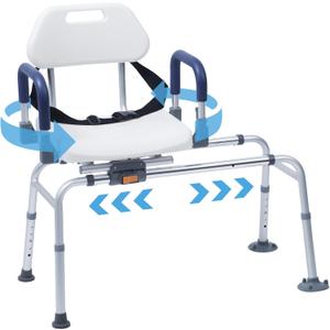 FSA/HSA Eligible Sliding Shower Chair Tub Transfer Bench with Swivel Seat, Rotating Bathtub Bench with Pivoting Armrests and No-Slip Suction Cups for Elderly and Disabled