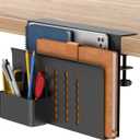 HAMOPY Desk Side Storage, Single-Layer Steel Hanging Desk Organizer with Magnetic Pen Holder, No Drilling Desk Drawer Cable Management Tray, Under Table Laptop Holder for Office, School&Home(Black)