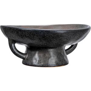Creative Co-Op Stoneware Bowl with Handle and Base, Black Reactive Glaze (8.0"L x 7.9"W x 3.6"H)