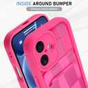 KANGHAR Compatible with iPhone 17 Case 2025, Wallet Silicone Checkered Cute Pattern, Card Holder Camera Protection Soft Slim Shockproof Edge Cover for Girls Women -Hot Pink