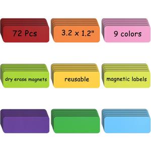 72 Pcs Dry Erase Magnetic Labels, 3.2x1.2 Magnets Name Tags Label Stickers for Whiteboard, Refrigerator, Locker Classroom Office Home (Multicolor)