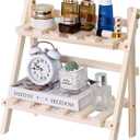 2 Tier Foldable Ladder Plant Stand Desktop Shelf Organizer Rack Wooden Display Risers for Selling L 13.3 x H 13.8 x D 7.1 in (DIY)