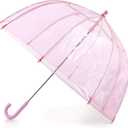 totes Kids Clear Bubble Umbrella with Dome Canopy, Lightweight Design, Wind and Rain Protection Umbrella, Pink, Kids - 38" Canopy