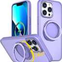 IYH 360 Rotatable Magnetic Case for iPhone 13 Pro, Military-Grade Shockproof Phone Cover with Matte Translucent Back(White)(Light Purple)
