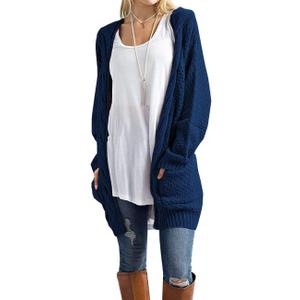 GRECERELLE Women's Loose Open Front Long Sleeve Chunky Knit Cable Cardigans Sweater with Pockets (Blue, S)