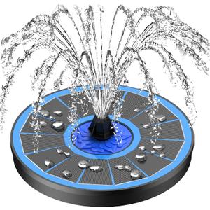 SZMP Solar Fountain Upgrade, 3.5W Solar Powered Bird Bath Fountains with Flower, Outdoor Water Feature Solar Pump with 7-in-1 Nozzles, 4 Fixed Pipes for Humingbirds, Garden, Pool, Pond, and Fish Tank (Blue)