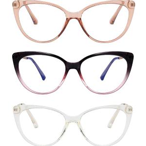 3 Pack Blue Light Blocking Glasses,Anti Eye Strain Retro Cat Eye Glasses for Women Half Metal Ladies