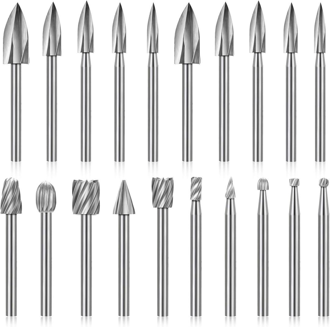 Honoson 20-Piece Wood Carving Tools Set - Includes HSS Engraving Drill Accessories & HSS Carbide Wood Milling Burrs - Universal Fitment for Rotary Tools, DIY Crafts